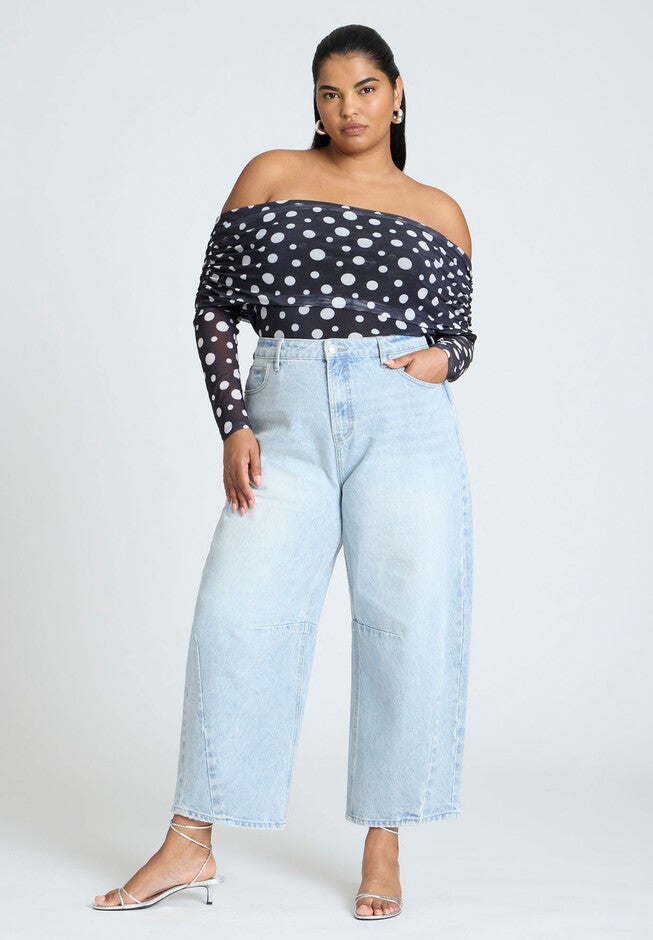 Off The Shoulder Polka Dot Top, BLACK AND WHITE, alternate image number null