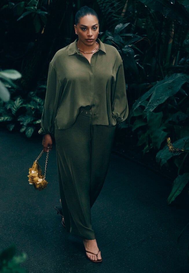 Wide Leg Belted Pant, BRONZE GREEN, hi-res image number null