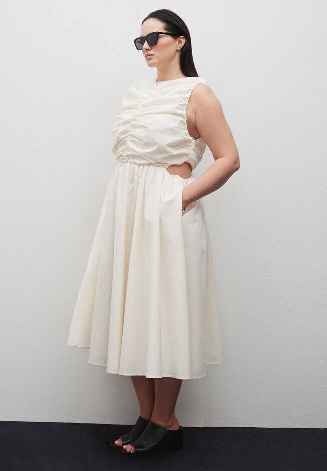 Shirred Bodice Midi Dress, PEARL, alternate image number null
