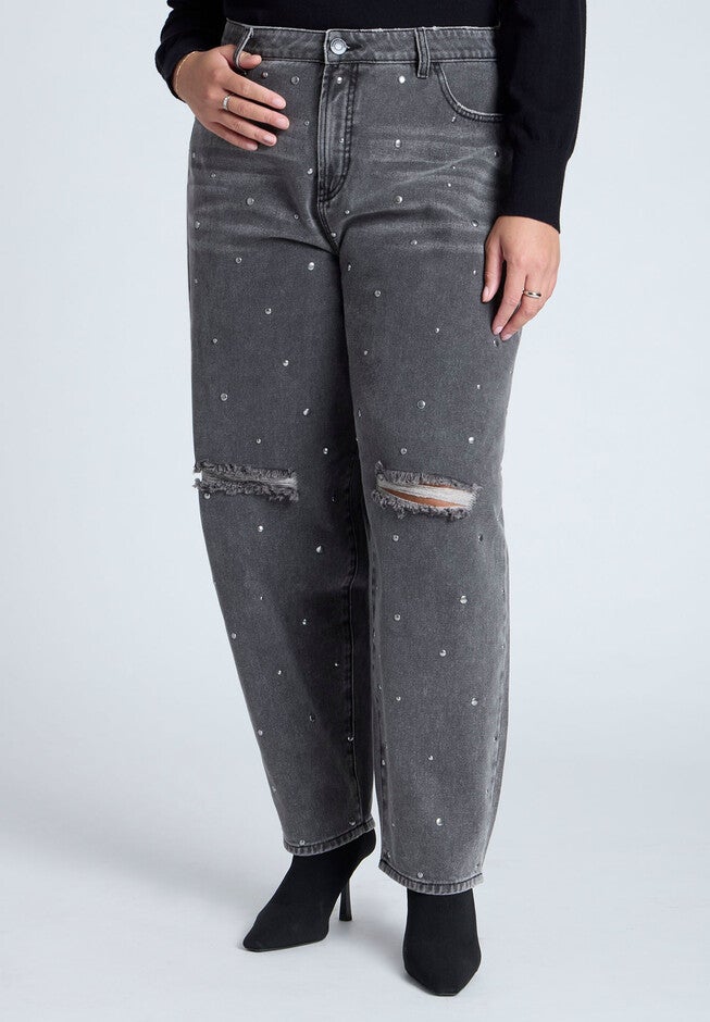 Relaxed Taper Leg Jean With Studs, DARK GREY WASH, on-hover image number null