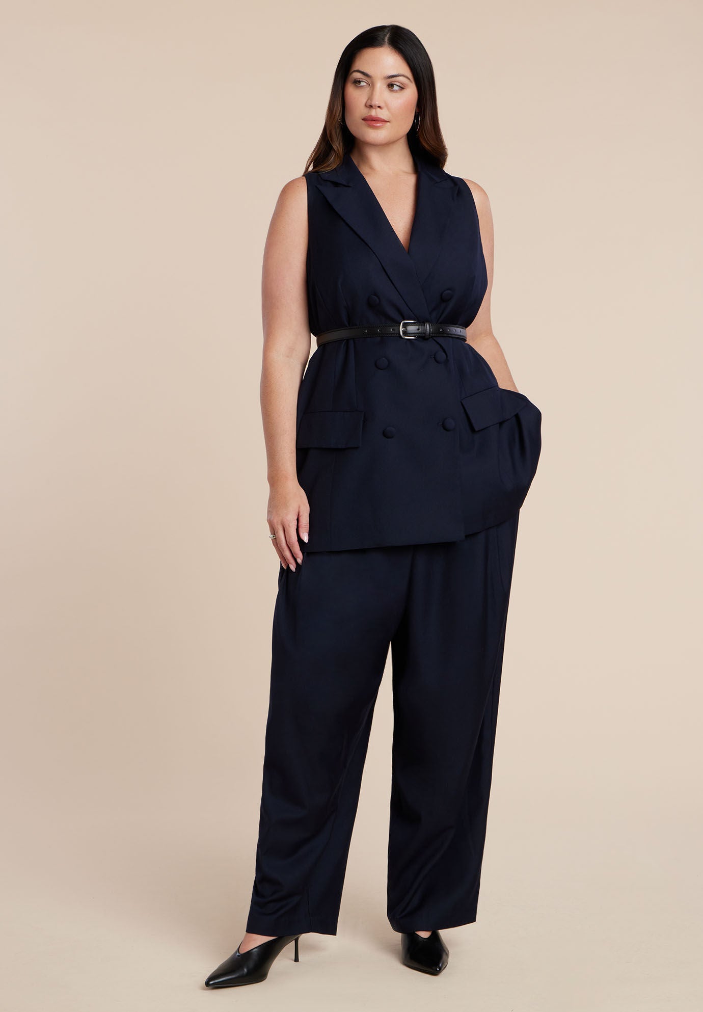 Long Tailored Vest, NAVY, alternate image number 4