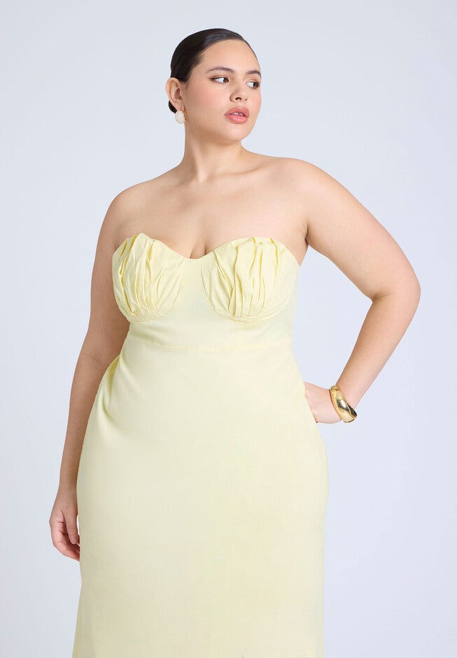 Cup Detail Poplin Column Dress , LEMON ICING, alternate image number null