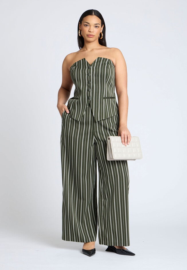 Wide Leg Striped Pant, GREEN AND WHITE, hi-res image number null