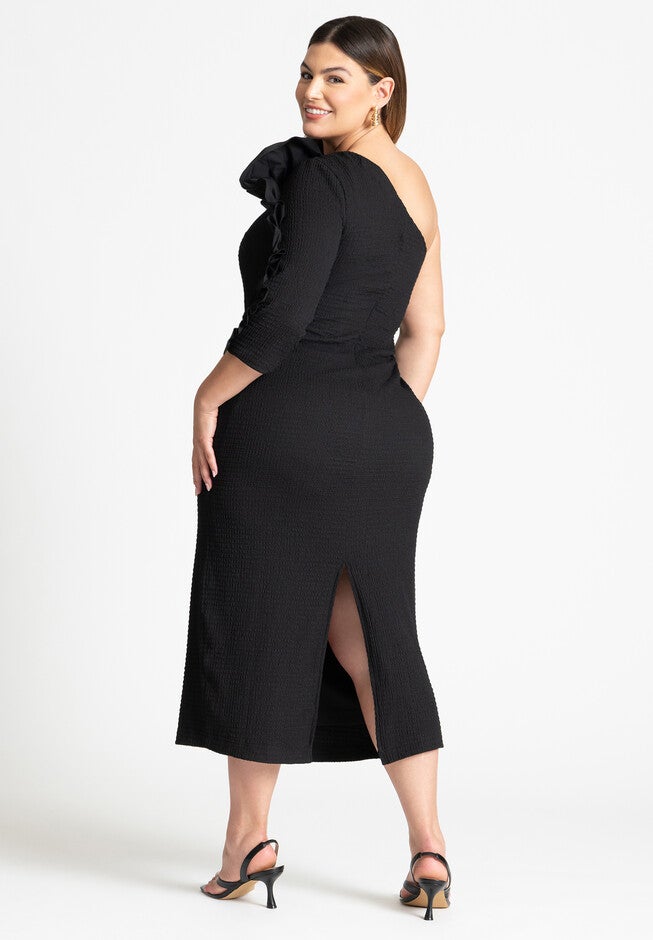 Popcorn Ruffle Column Dress, BLACK ONYX, on-hover image number null