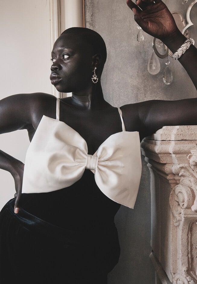 Contrast Bow Bodysuit, BLACK ONYX AND SUGAR, hi-res image number null