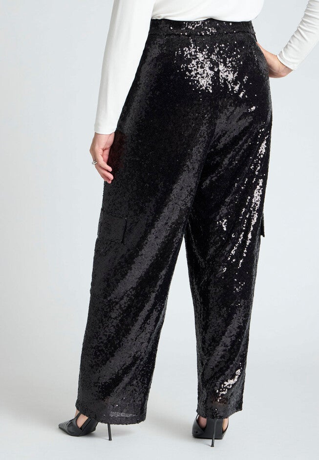 Sequin Cargo Pant, BLACK ONYX, alternate image number null