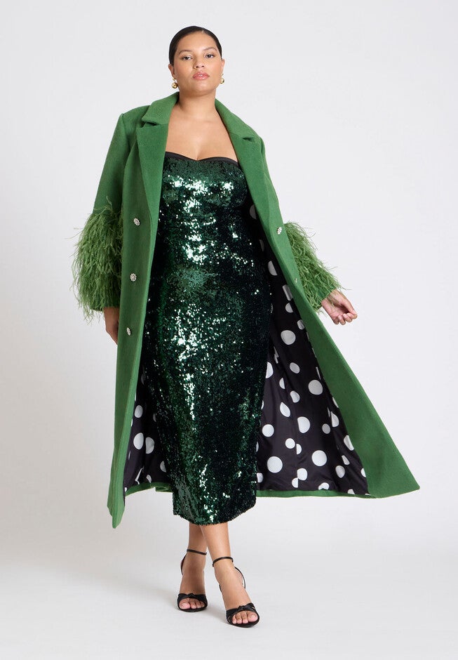 ELOQUII x kate spade new york Sequin Column Dress With Bustier, TREE TOP, alternate image number null