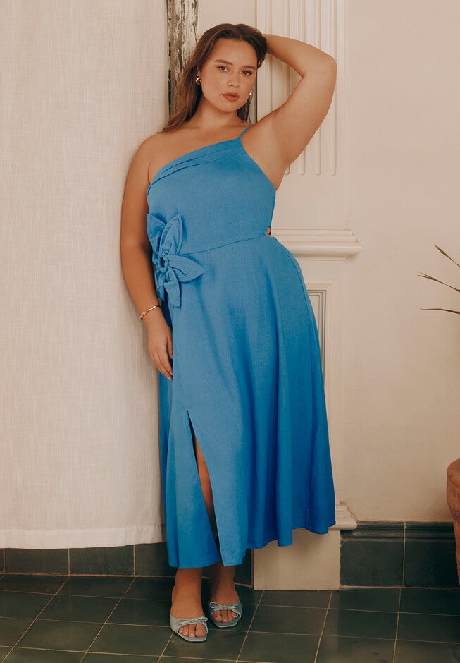 Floral Applque Midi Dress , AZURE BLUE, hi-res image number null