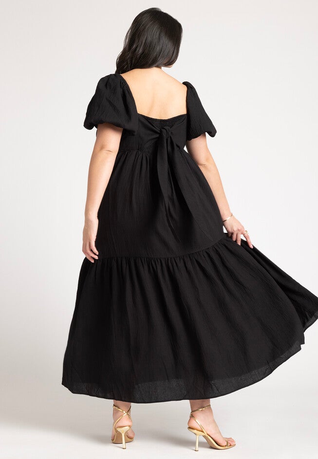 Puff Sleeve Tiered Dress, BLACK ONYX, on-hover image number null
