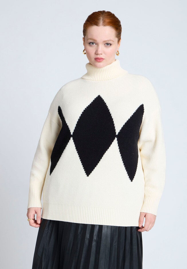 Argyle Sweater, WHITE AND BLACK, hi-res image number null