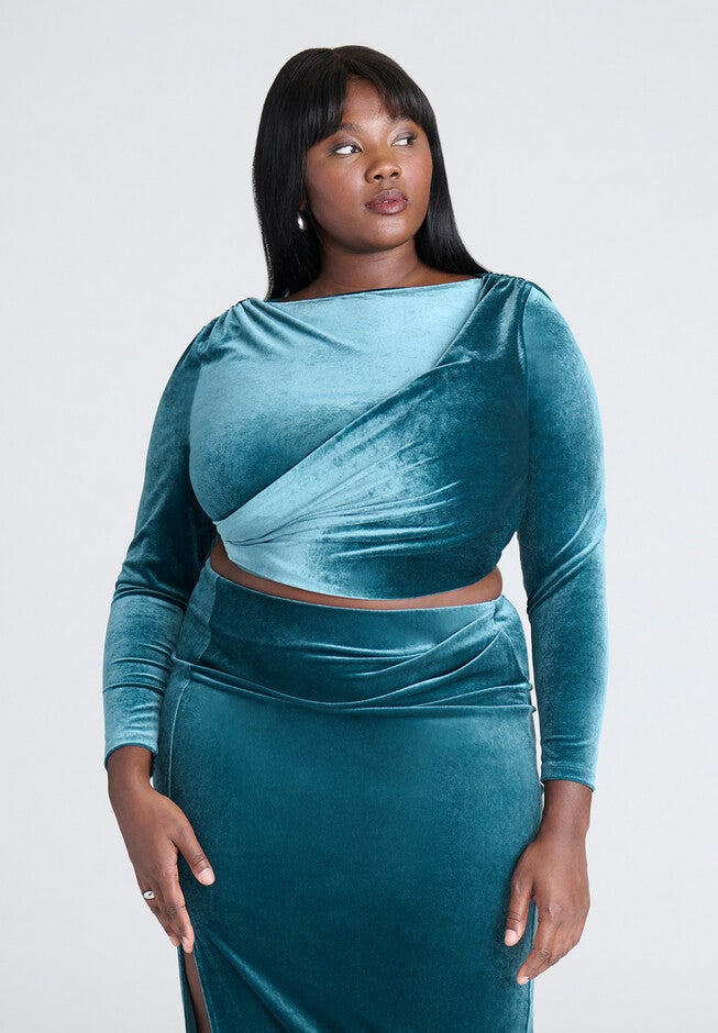 Velvet Long Sleeve Top, TEAL, hi-res image number null