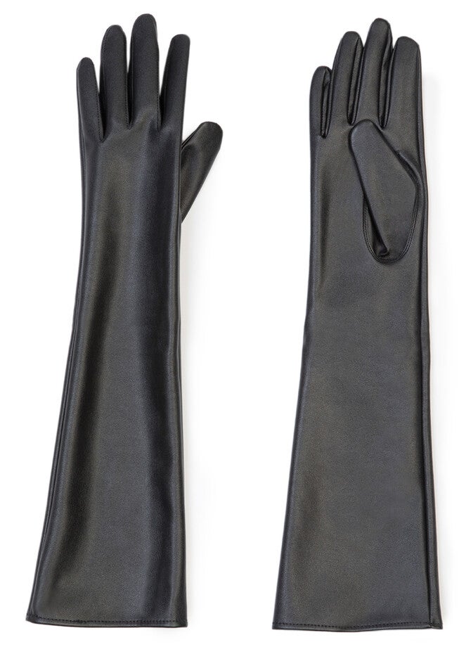 Faux Leather Opera Gloves, BLACK, hi-res image number null