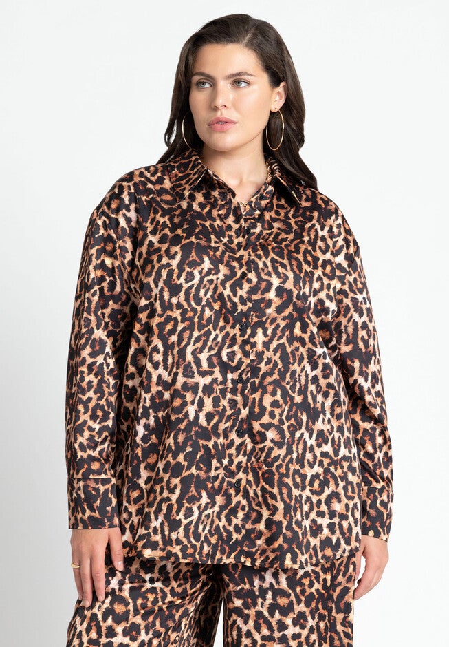 Printed Button Up Top, LEOPARD, hi-res image number null