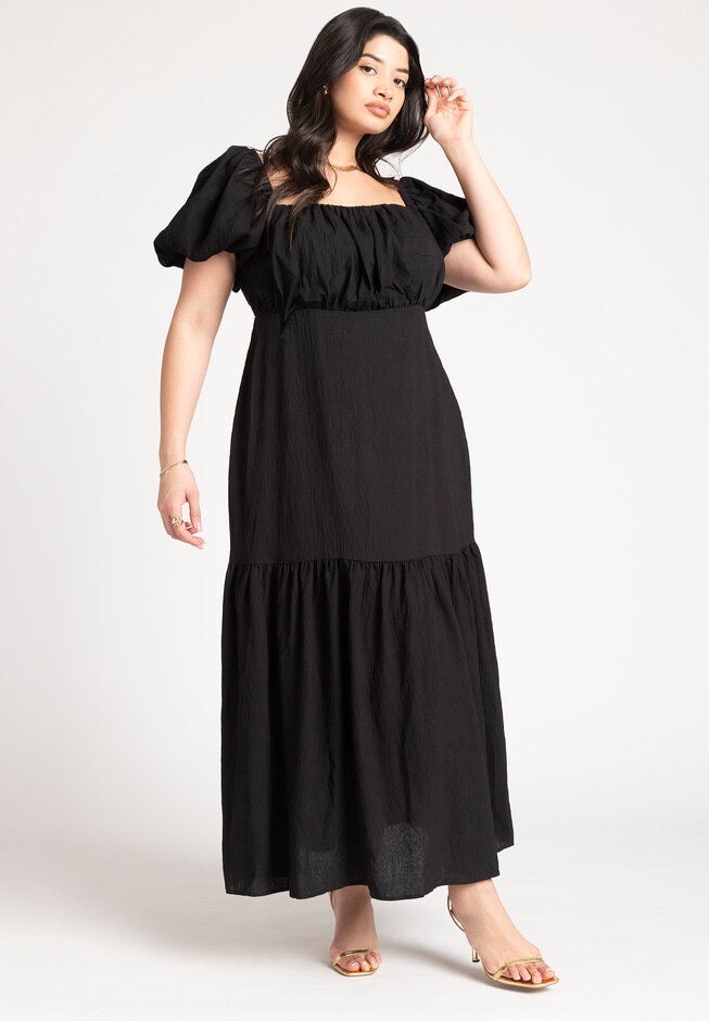 Puff Sleeve Tiered Dress, BLACK ONYX, hi-res image number null
