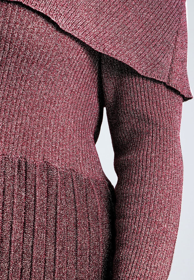 Lurex Off Shoulder Dress, BURGUNDY LUREX, alternate image number null