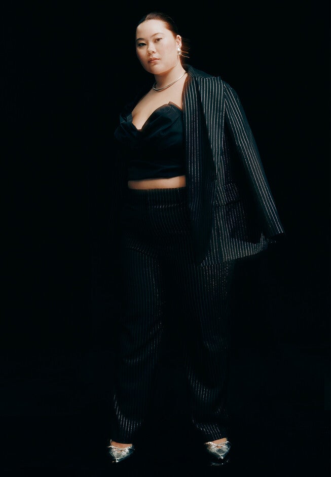 Pinstripe Trouser, BLACK AND SILVER, alternate image number null