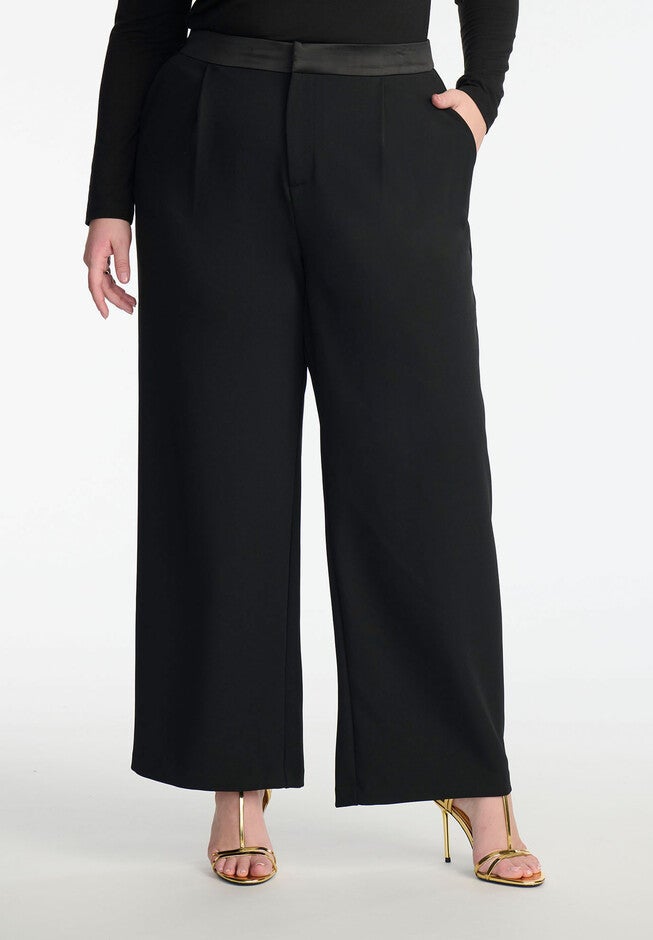 ELOQUII x kate spade new york Tailored Wide Leg Trouser, BLACK, alternate image number null