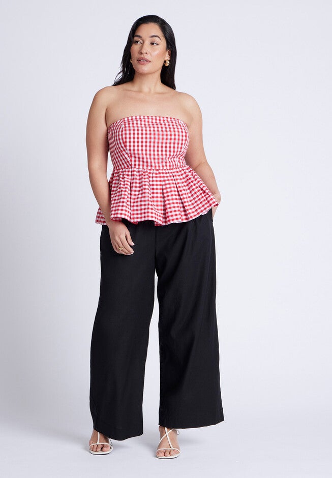 Gingham Peplum Top, SPRING GINGHAM RED, alternate image number null