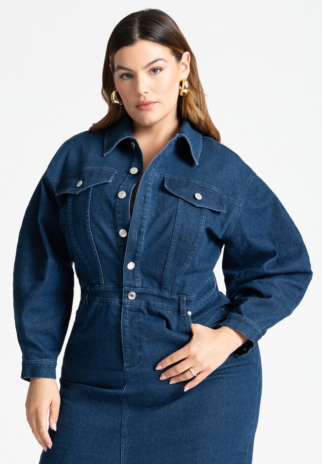 Oversized Denim Midi Dress, MEDIUM WASH, alternate image number null