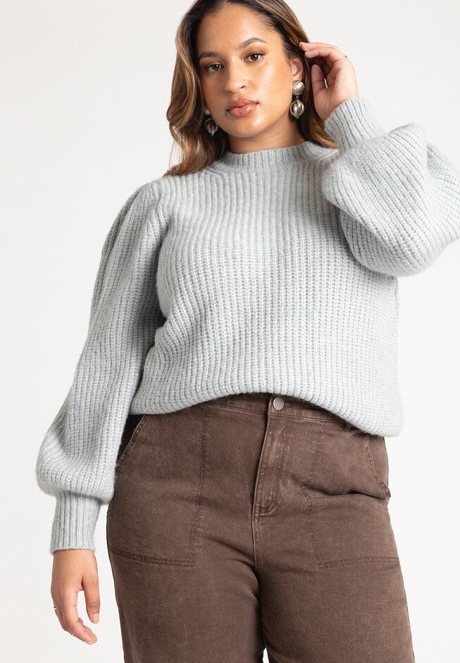 Puff Sleeve Chunky Sweater, AQUIFER, hi-res image number null