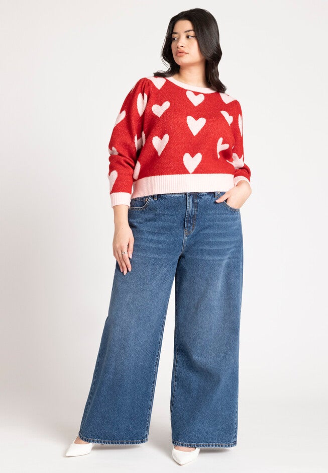 Heart Intarsia Cropped Sweater, ZEPHYR SCOOTER ROSE, alternate image number null