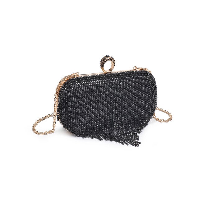 Vivian Rhinestone Fringe Evening Bag, BLACK, on-hover image number null