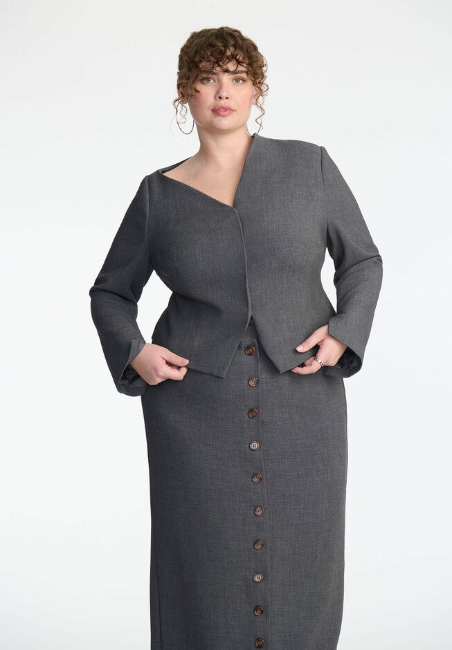 Asym Shoulder Blazer, MARLED GREY, hi-res image number null