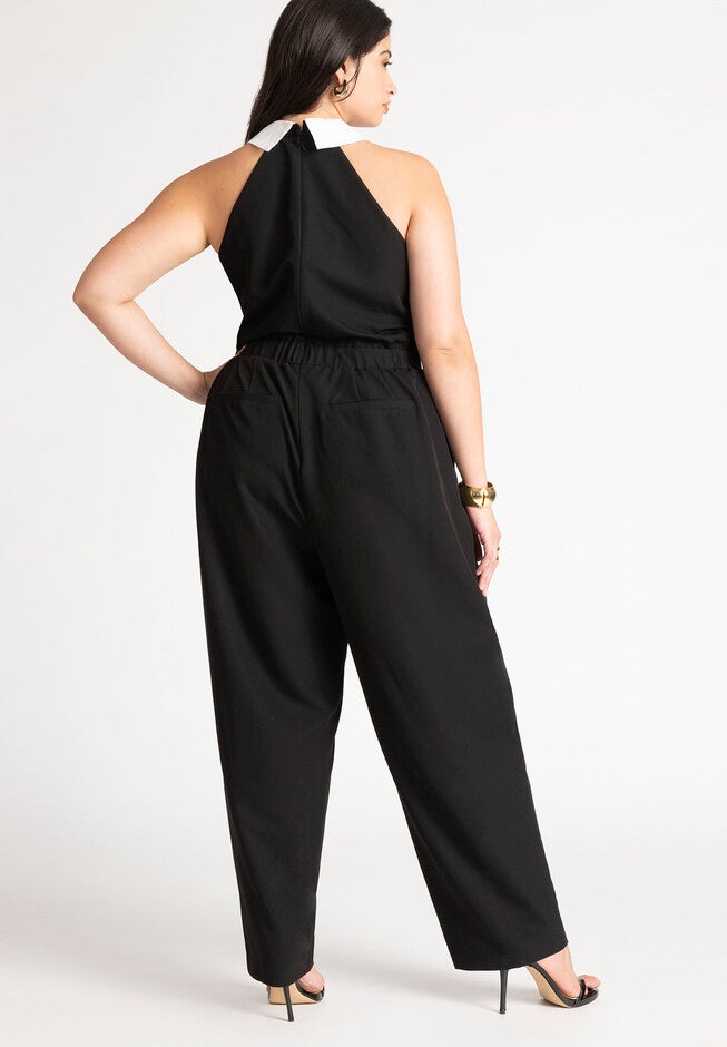 Faux Tie Collared Jumpsuit, , alternate image number null