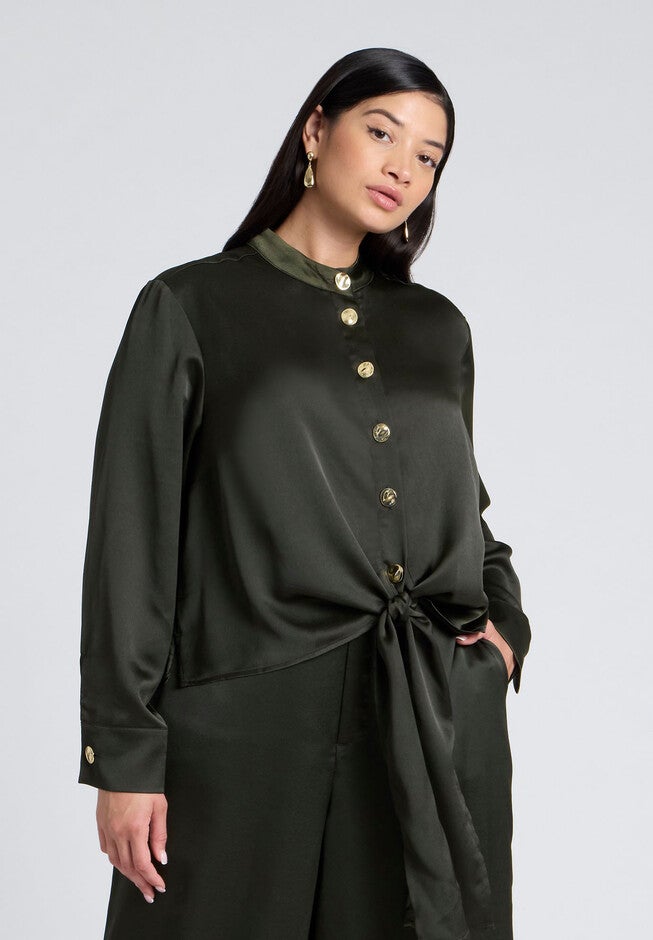Waist Tie Top, FOREST GREEN, on-hover image number null