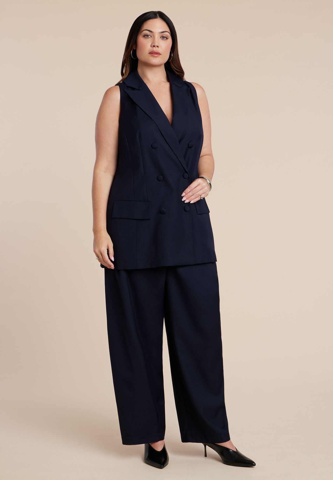 Long Tailored Vest, NAVY, alternate image number 3