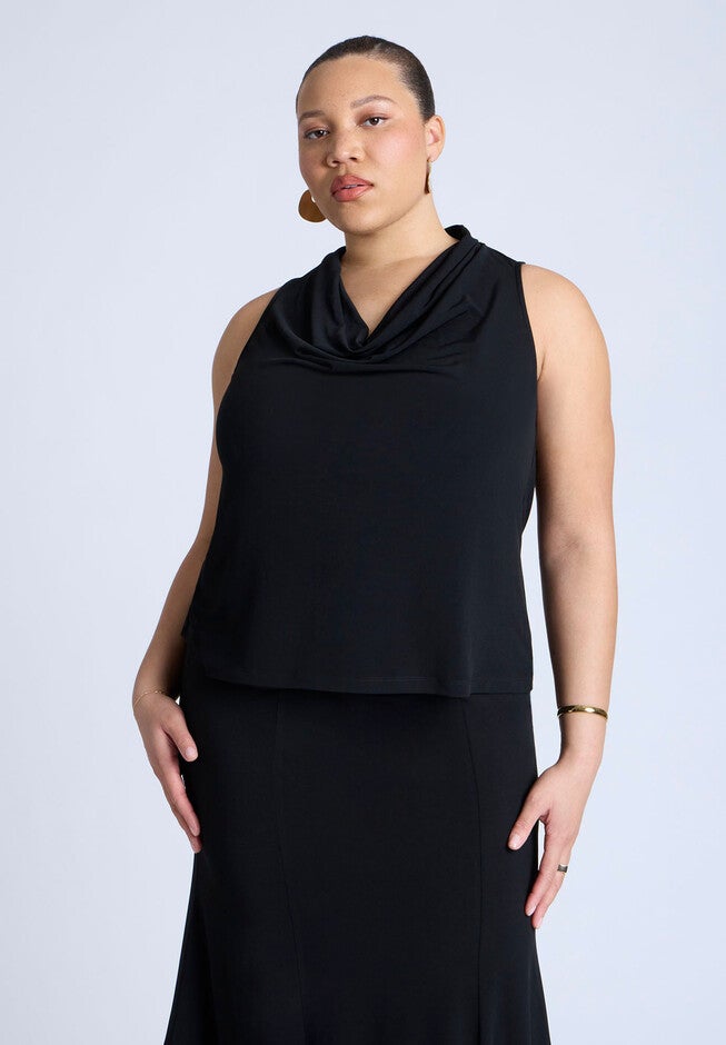 Cowl Halter Top, BLACK ONYX, hi-res image number null