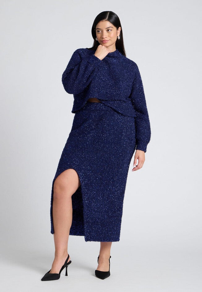 Overlap Front Lurex Sweater, NAVY, alternate image number null