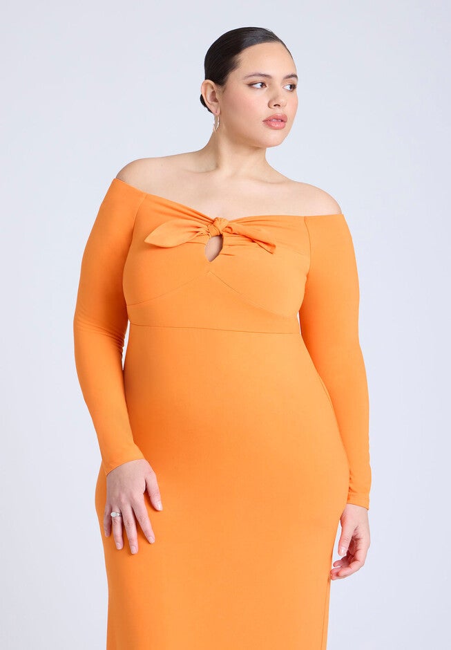 Midi Dress With Tie , ORANGE, alternate image number null