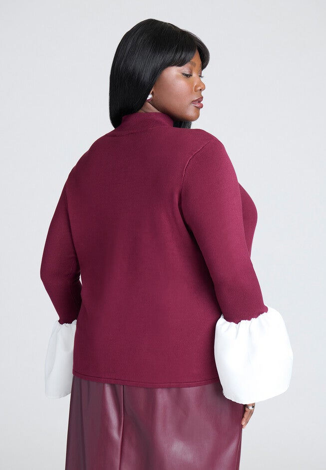 Bell Sleeve Sweater With Keyhole, MAROON BANNER, on-hover image number null