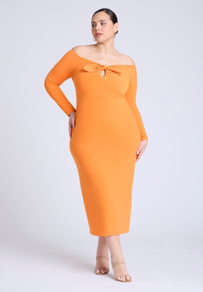Midi Dress With Tie , ORANGE, hi-res image number null