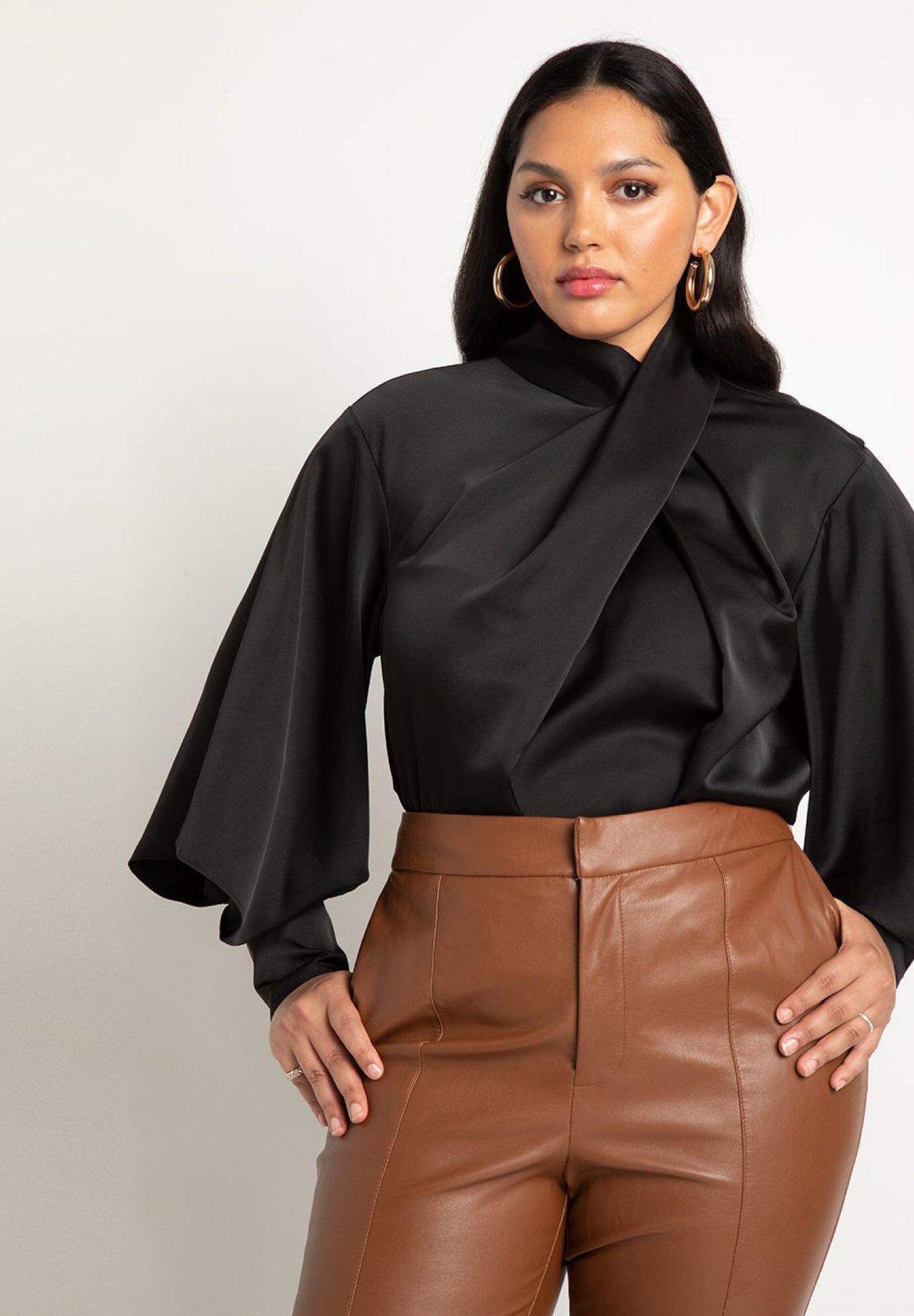 Draped Neck Satin Blouse