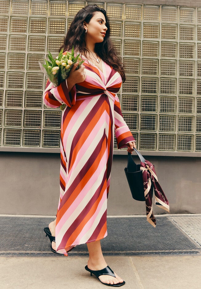 Twist Bodice Stripe Midi Dress, POWER STRIPE, hi-res image number null