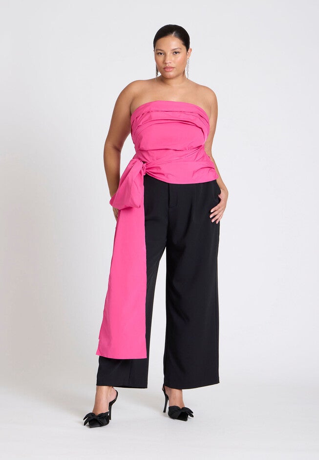 ELOQUII x kate spade new york Pleated Tie Detail Top, RHODAMINE RED, alternate image number null