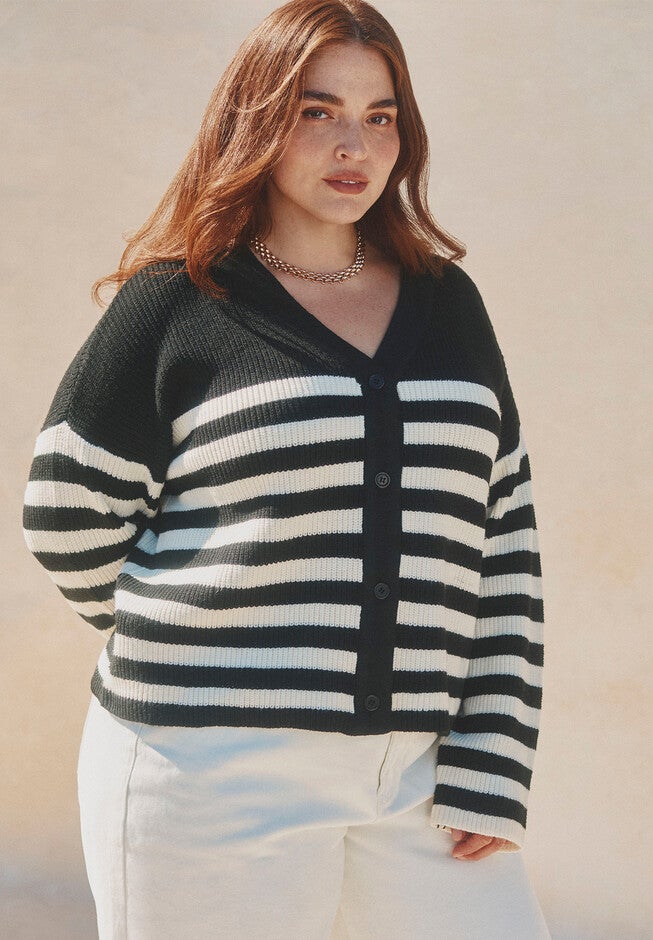 Oversized Stripe Sweater, BLACK AND WHITE, hi-res image number null