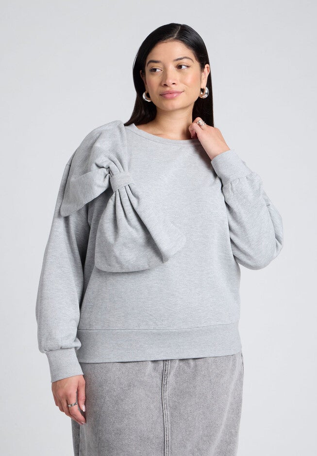 Dramatic Bow Sweatshirt, GRAY, hi-res image number null