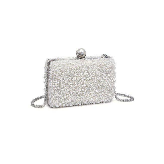 Idina Pearl Studded Evening Bag, IVORY, on-hover image number null