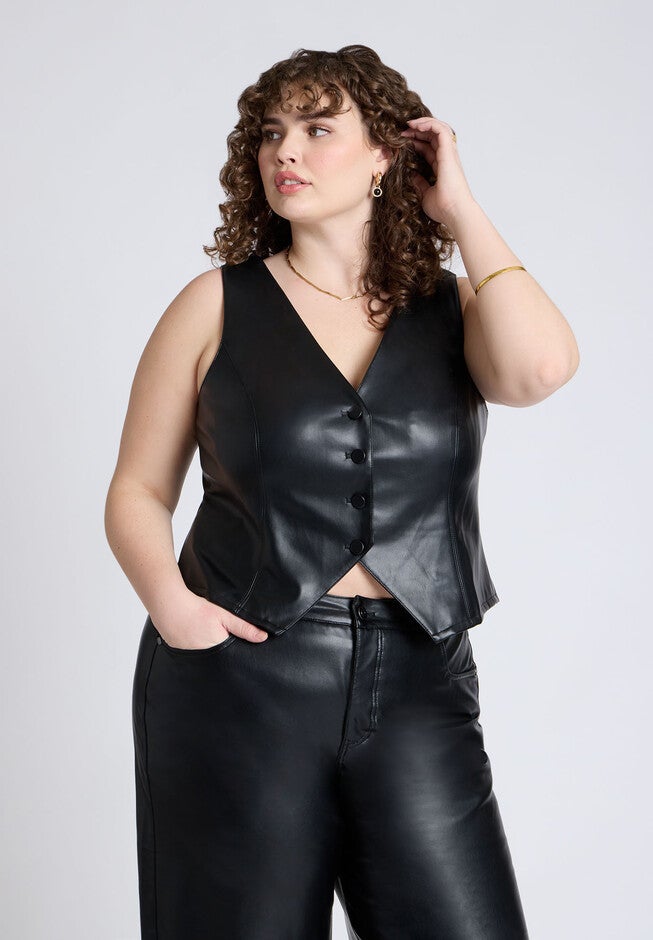 Faux Leather Vest, BLACK ONYX, hi-res image number null