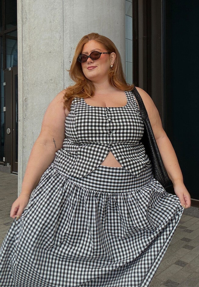 Gingham Square Neck Vest, BLACK WHITE GINGHAM, hi-res image number null