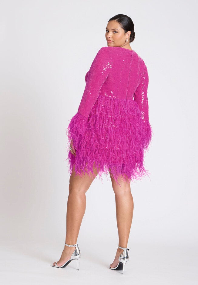 ELOQUII x kate spade new york Sequin And Feather Mini Dress, RHODAMINE RED, alternate image number null