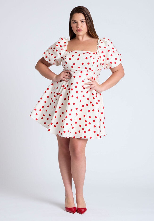 Puff Sleeve Mini Dress, ADRENALINE SUNGOLD DOT, alternate image number null