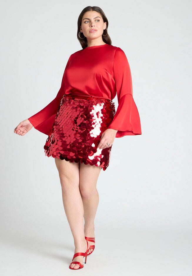 Paillette Sequin Mini Skirt, PATROL RED, hi-res image number null