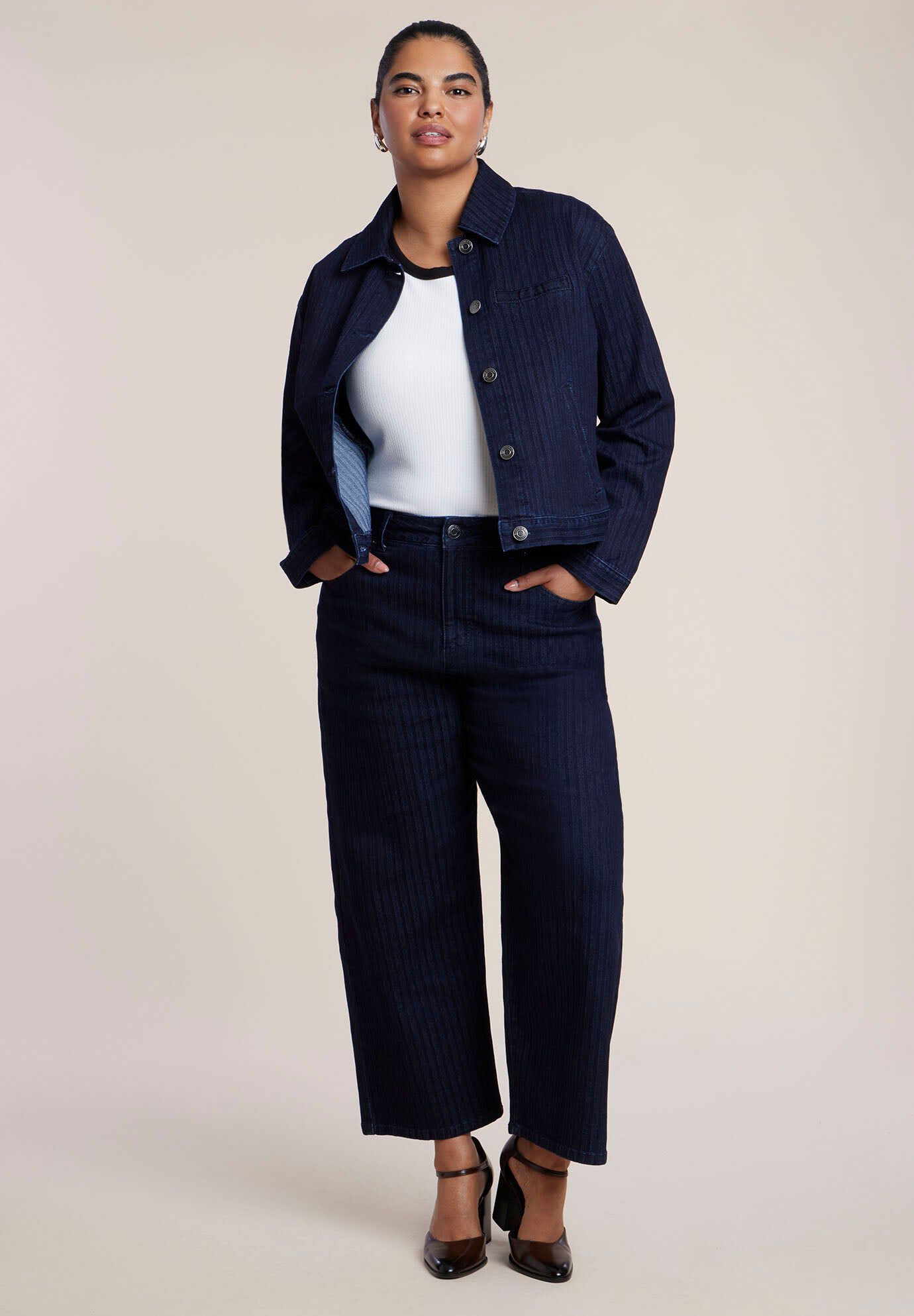 Striped Straight-Leg Ankle Jean
