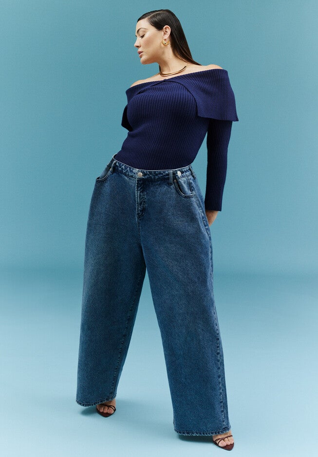 Slouchy Jean With Waistband Detail, MEDIUM WASH DENIM, hi-res image number null