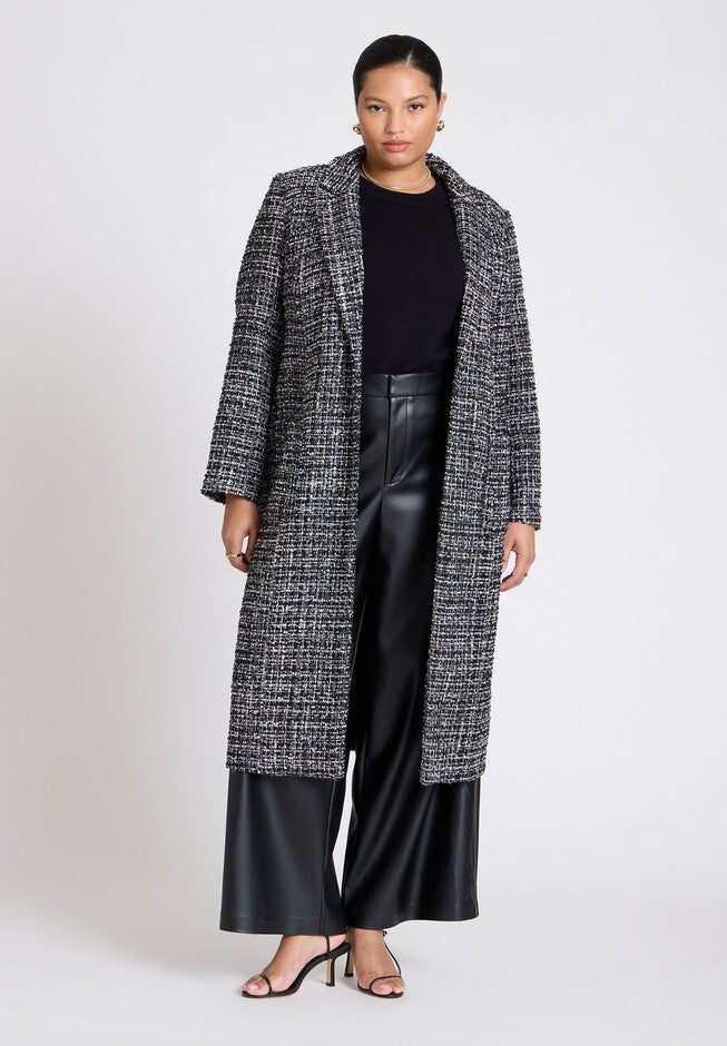 Tweed Duster Coat, BLACK WHITE, hi-res image number null