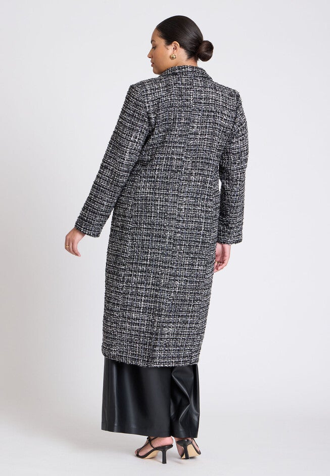 Tweed Duster Coat, BLACK WHITE, on-hover image number null